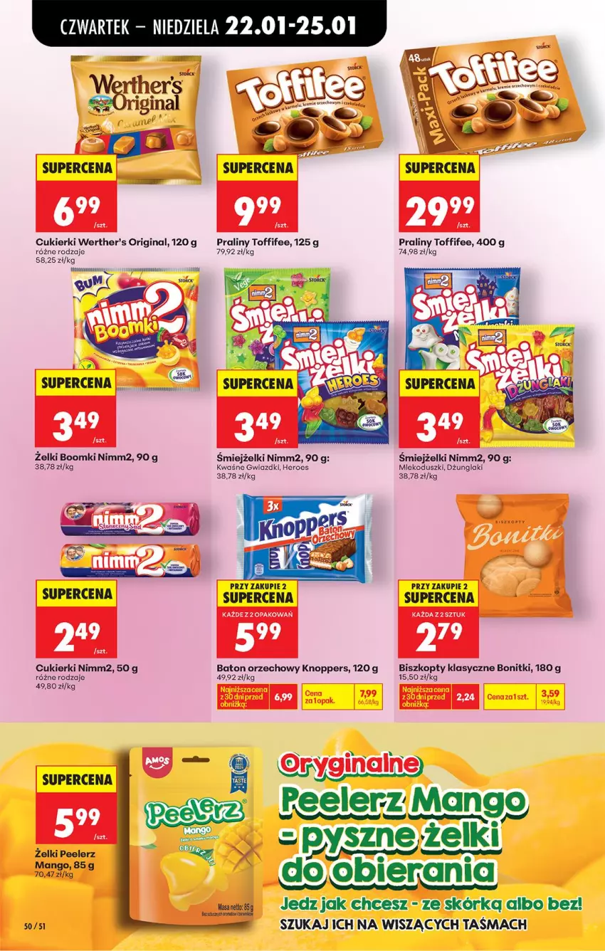 Gazetka promocyjna Biedronka - Gazetka - ważna 22.01 do 29.01.2026 - strona 57 - produkty: Baton, Biszkopty, Bonitki, Cukier, Cukierki, Fa, Gin, Kaki, Knoppers, LG, Mango, Mleko, Nimm2, Praliny, Toffifee, Waga