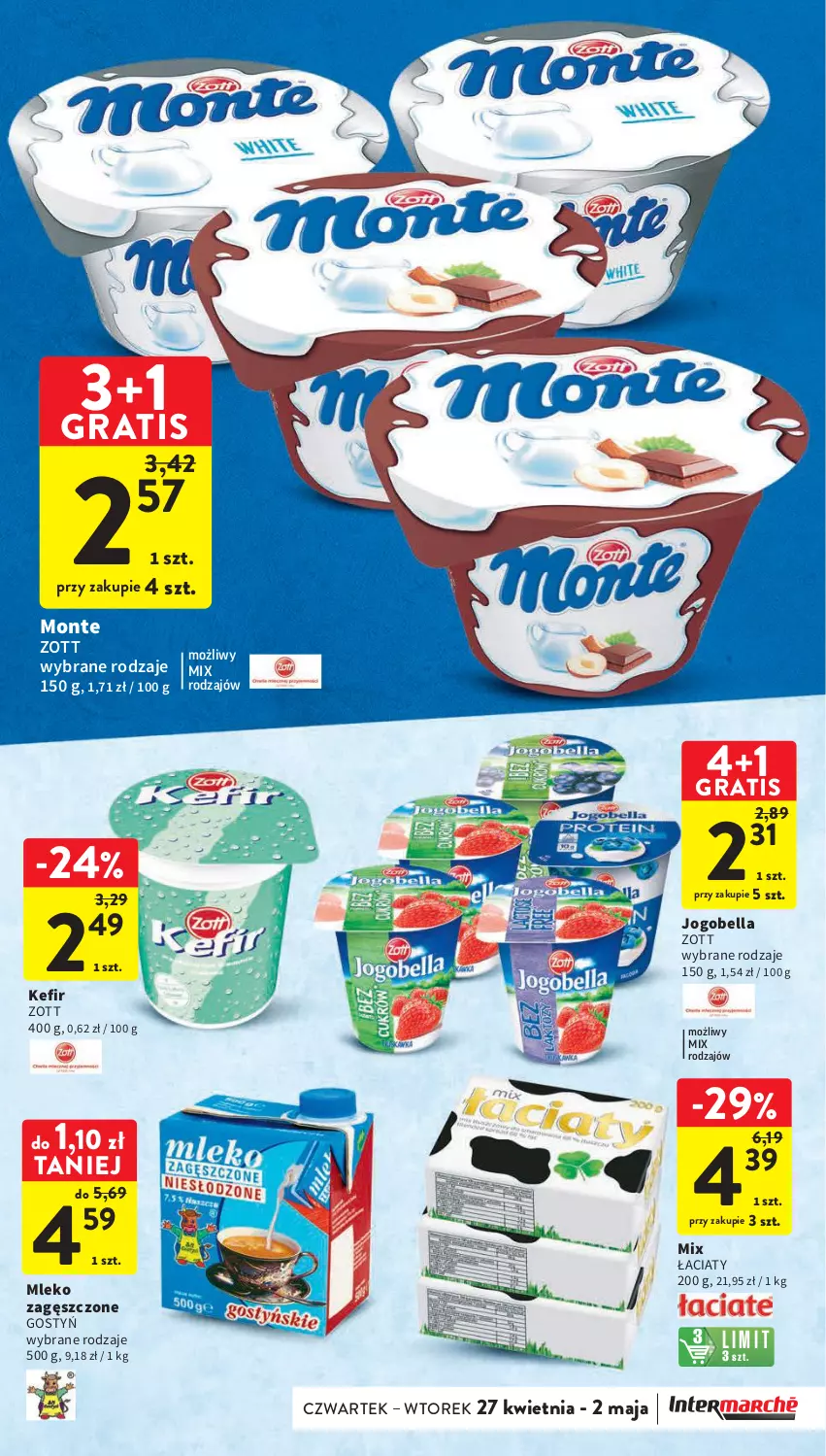 Gazetka promocyjna Intermarche - Gazetka Intermarche - ważna 27.04 do 02.05.2023 - strona 29 - produkty: Bell, Bella, Gra, Jogobella, Kefir, Mleko, Mleko zagęszczone, Monte, Zott