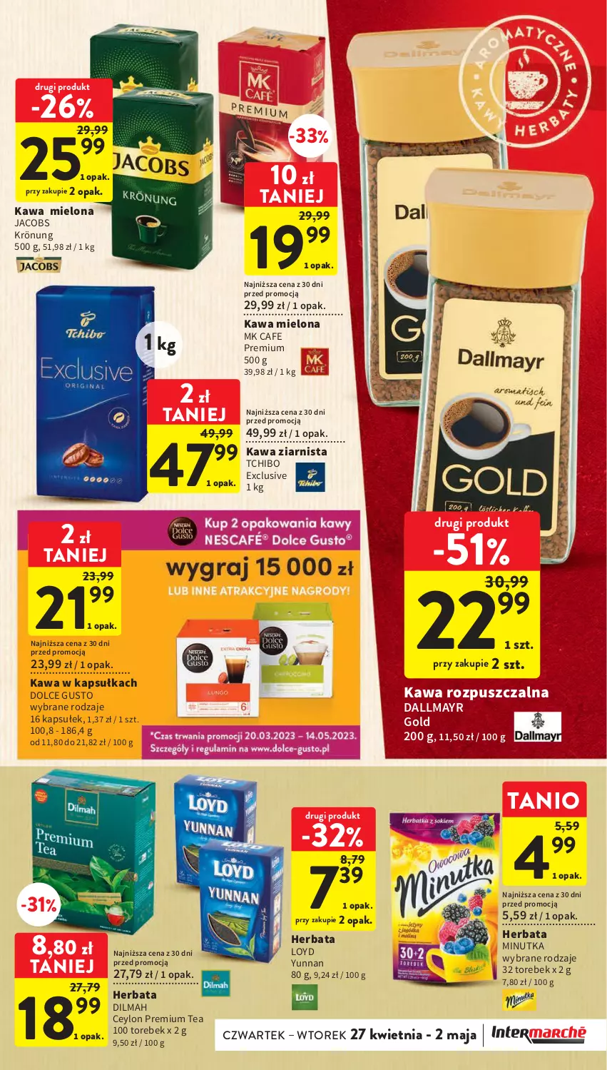 Gazetka promocyjna Intermarche - Gazetka Intermarche - ważna 27.04 do 02.05.2023 - strona 37 - produkty: Dallmayr, Dilmah, Dolce Gusto, Herbata, Jacobs, Jacobs Krönung, Kawa, Kawa mielona, Kawa rozpuszczalna, Kawa ziarnista, Loyd, Tchibo