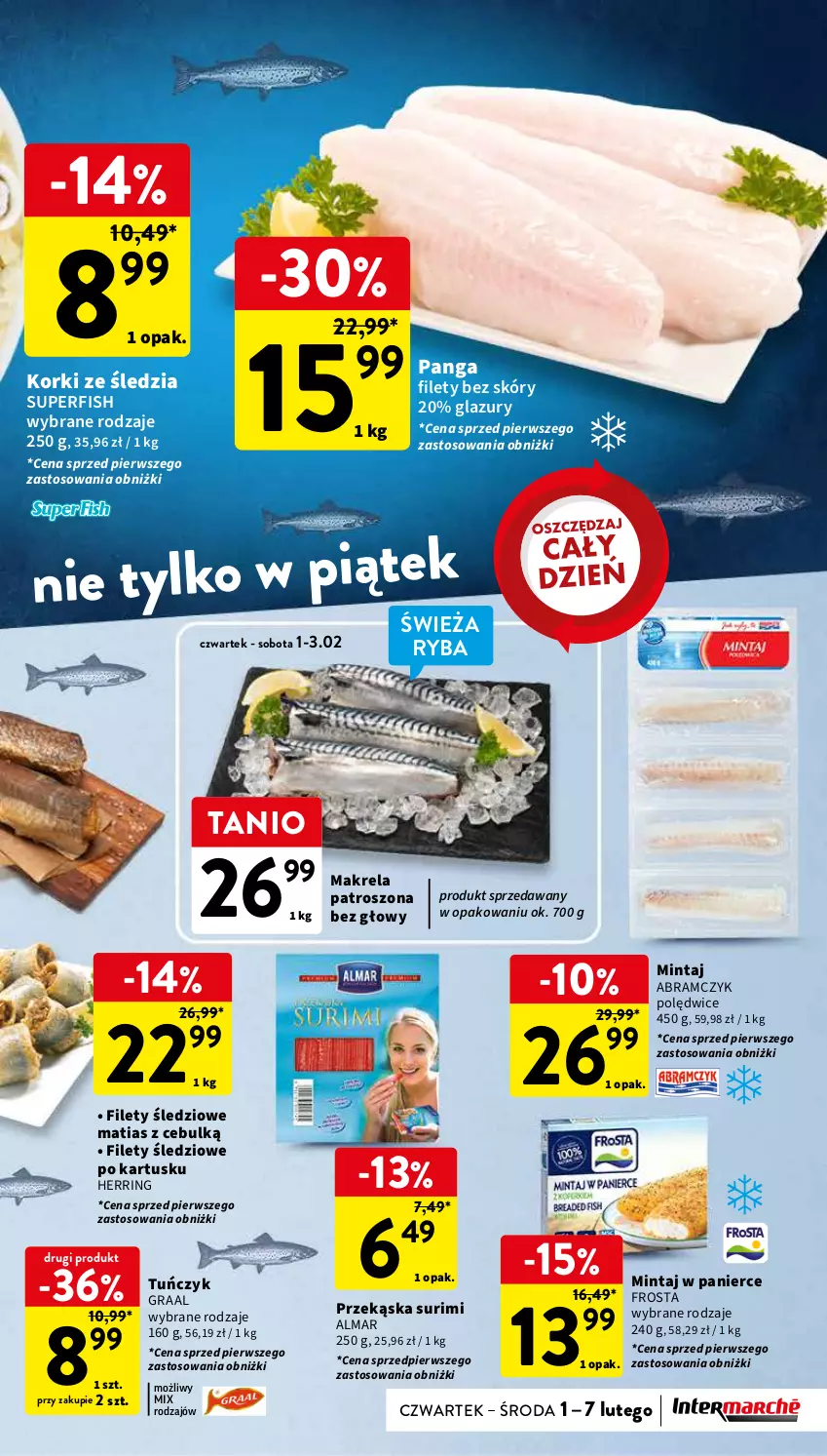 Gazetka promocyjna Intermarche - ważna 01.02 do 07.02.2024 - strona 23 - produkty: Frosta, Gra, Graal, Lazur, Mintaj, Panga, Ryba, Surimi, Tuńczyk