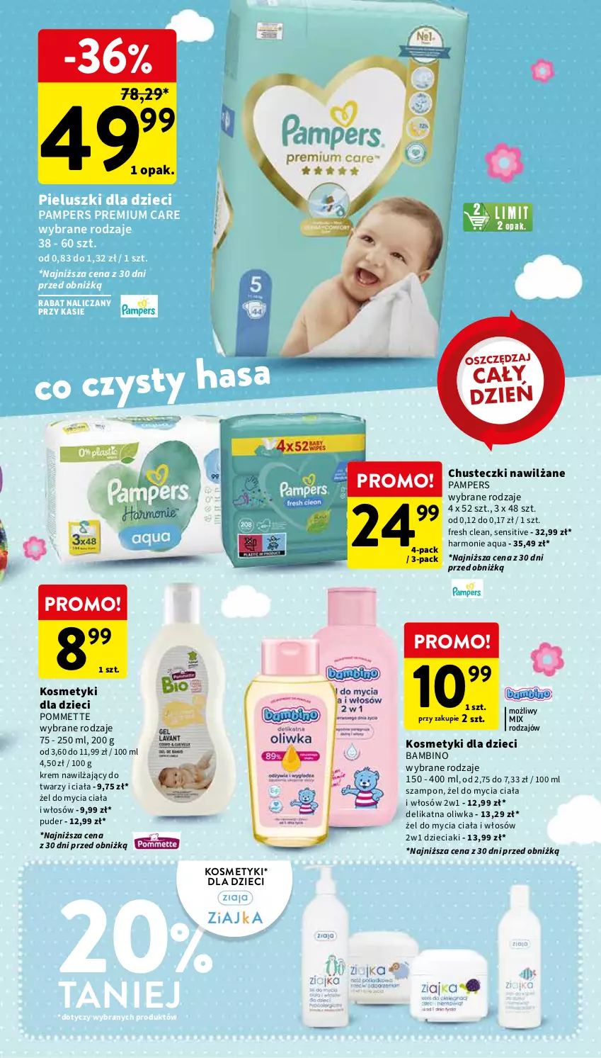 Gazetka promocyjna Intermarche - ważna 01.02 do 07.02.2024 - strona 35 - produkty: Chusteczki, Dzieci, Kosmetyki dla dzieci, Krem nawilżający, Pampers, Puder, Szampon