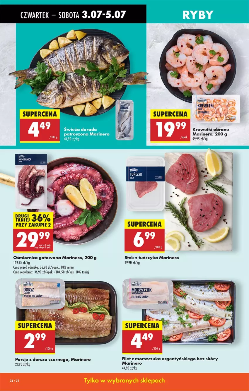 Gazetka promocyjna Biedronka - Od Czwartku - ważna 03.07 do 09.07.2025 - strona 26 - produkty: Dorsz, Fa, Filet z morszczuka, Krewetki, Por, Stek, Tuńczyk