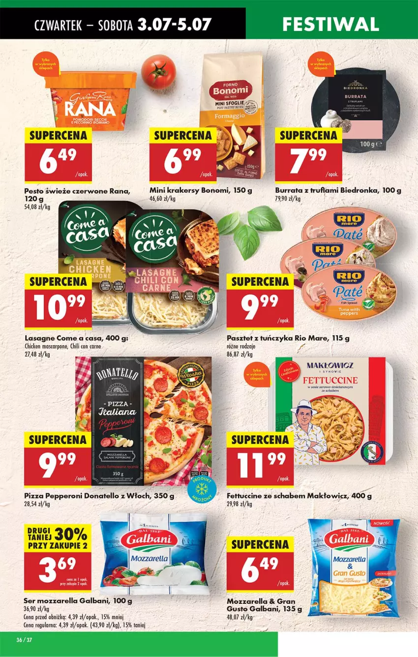 Gazetka promocyjna Biedronka - Od Czwartku - ważna 03.07 do 09.07.2025 - strona 38 - produkty: Burrata, Fa, Galbani, Gra, Krakersy, Lasagne, Mascarpone, Mozzarella, Pasztet, Pesto, Pizza, Rio Mare, Ser, Tuńczyk