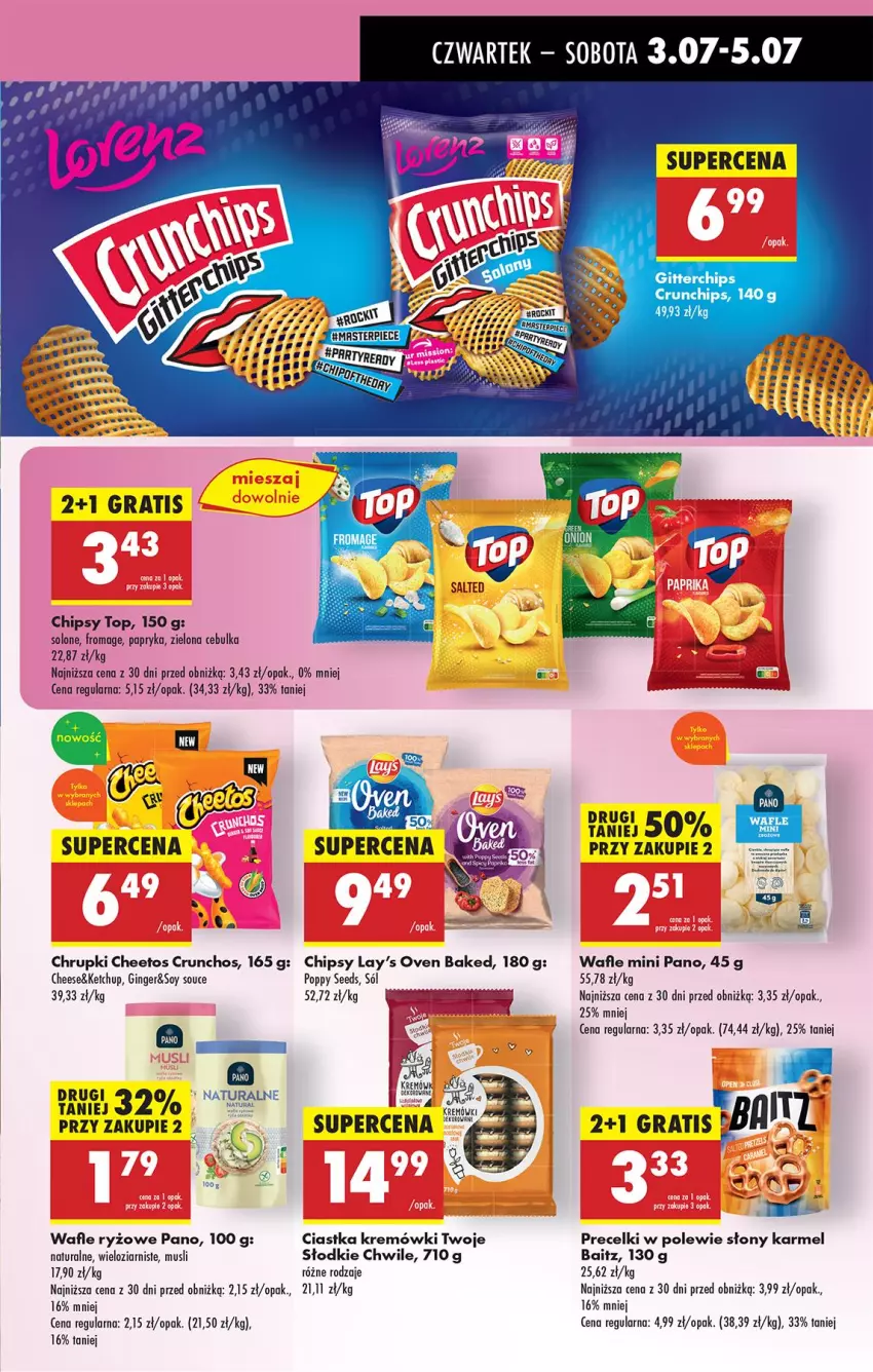 Gazetka promocyjna Biedronka - Od Czwartku - ważna 03.07 do 09.07.2025 - strona 45 - produkty: Cheetos, Chipsy, Chrupki, Ciastka, Crunchips, Fa, Gin, Gra, Ketchup, Mus, Papryka, Piwa, Por, Precelki, Ryż, Sól, Top, Wafle