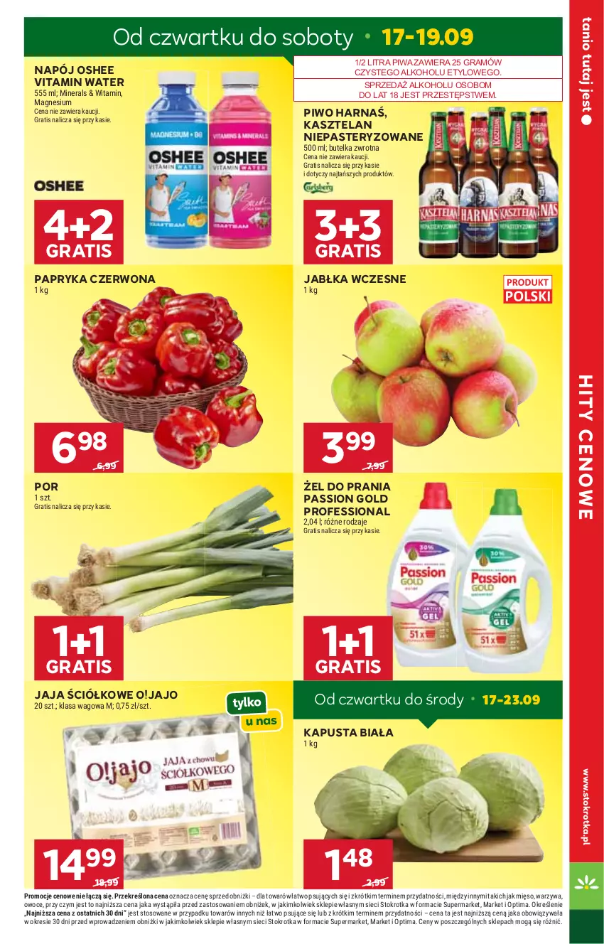 Gazetka promocyjna Stokrotka - Supermarket - ważna 17.09 do 23.09.2026 - strona 5 - produkty: Gra, Harnaś, Jabłka, Jaja, Kasztelan, Mięso, Napój, Optima, Oshee, Owoce, Papryka, Papryka czerwona, Piwa, Piwo, Por, Warzywa