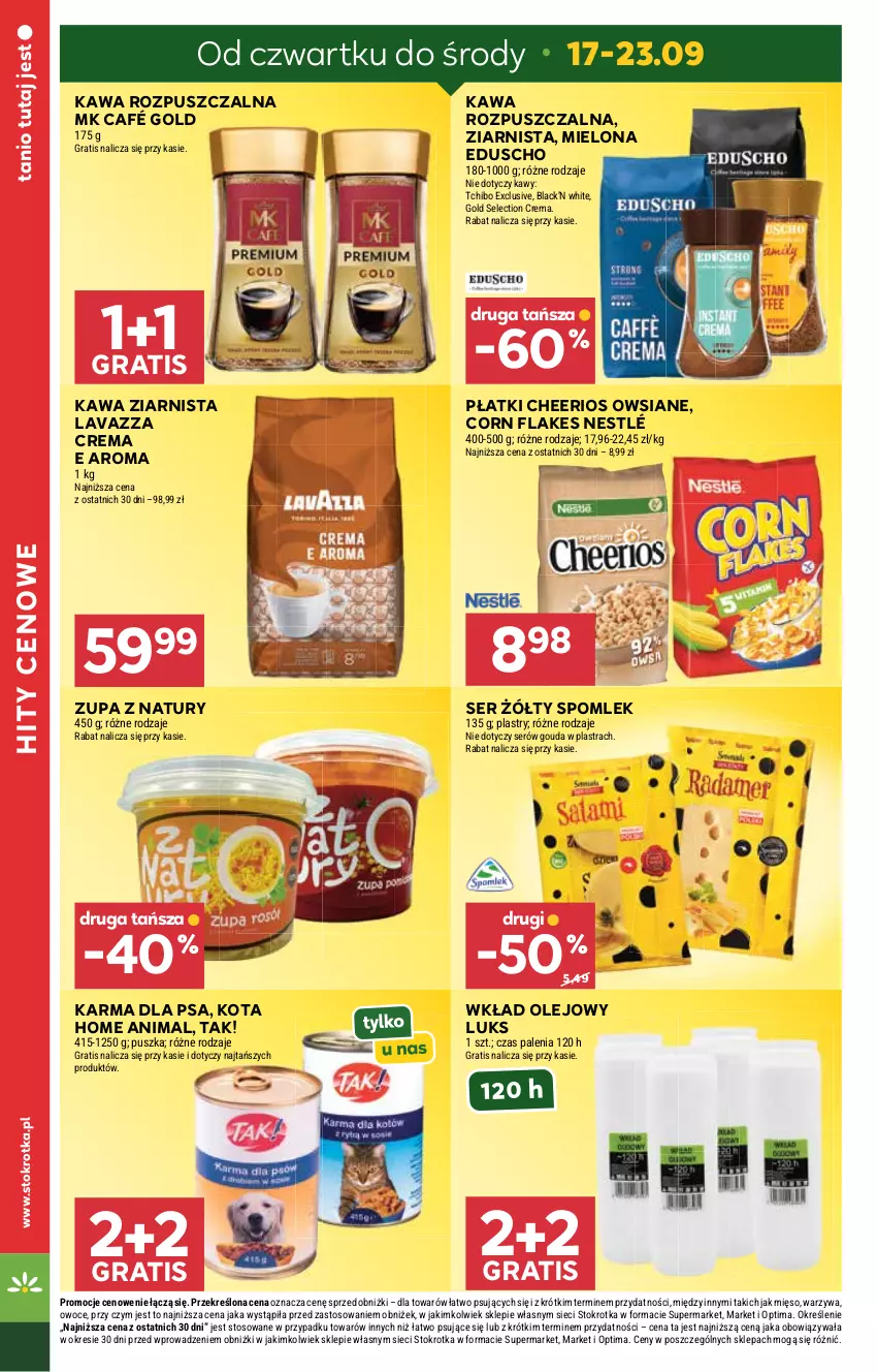 Gazetka promocyjna Stokrotka - Supermarket - ważna 17.09 do 23.09.2026 - strona 6 - produkty: Cheerios, Corn flakes, Gouda, Gra, Kawa, Kawa rozpuszczalna, Kawa ziarnista, Lack, Lavazza, Mięso, Nestlé, Olej, Optima, Owoce, Ser, Tchibo, Warzywa, Wkład olejowy, Zupa