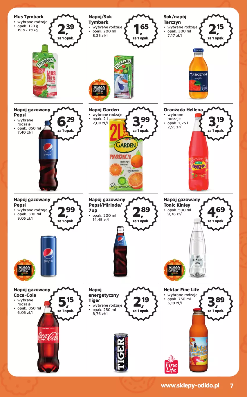 Gazetka promocyjna Odido - Gazetka - ważna 08.09 do 21.09.2023 - strona 7 - produkty: 7up, Coca-Cola, Hellena, Mirinda, Mus, Napój, Napój energetyczny, Napój gazowany, Nektar, Oranżada, Pepsi, Sok, Tiger, Tymbark