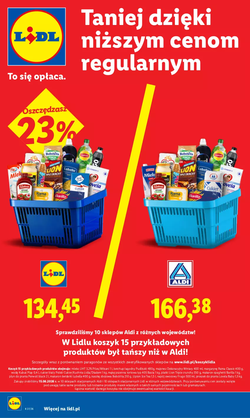 Gazetka promocyjna Lidl - Gazetka ważna od 29.06 do 1.07 - ważna 29.06 do 01.07.2026 - strona 2 - produkty: Barilla, Basia, Bell, Bella, BoboVita, Cukier, Gra, Ice tea, Ketchup, Kosz, Kubuś, Kuchnia, Lack, Lion, Lipton, Lovela, Lubella, Majonez, Makaron, Mleko, Napój, Perwoll, Pilos, Płyn do prania, Por, Proszek do prania, Pudliszki, Rama, Spaghetti, Winiary