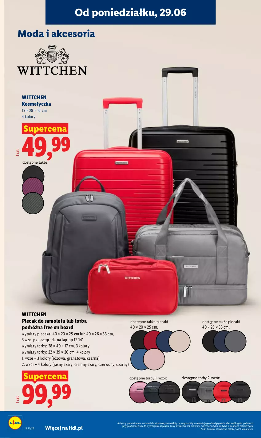 Gazetka promocyjna Lidl - Gazetka ważna od 29.06 do 1.07 - ważna 29.06 do 01.07.2026 - strona 26 - produkty: Amol, Gra, Granat, Kosmetyczka, Moda, Plecak, Samolot, Top, Torba, Wittchen