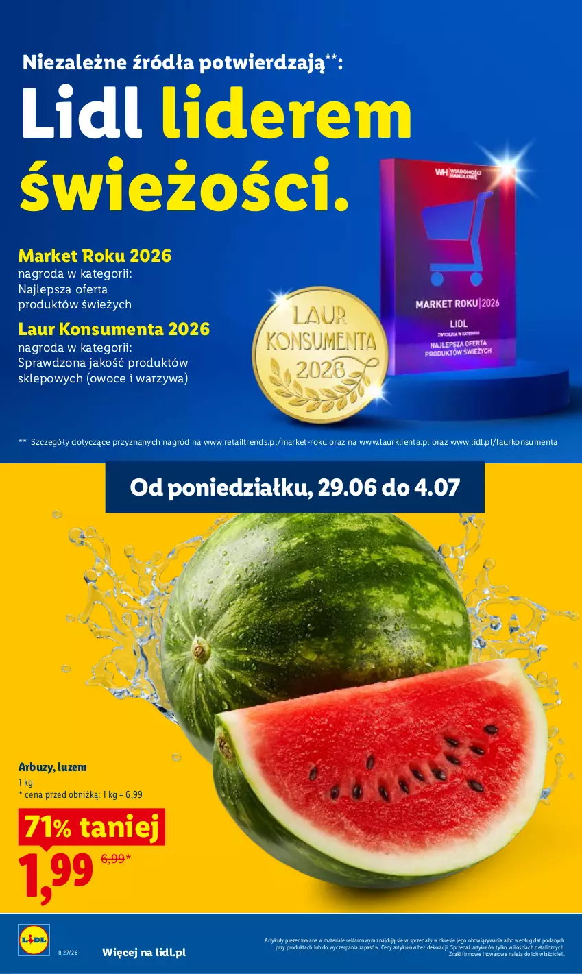 Gazetka promocyjna Lidl - Gazetka ważna od 29.06 do 1.07 - ważna 29.06 do 01.07.2026 - strona 28 - produkty: Arbuz, Laur, Owoce, Warzywa