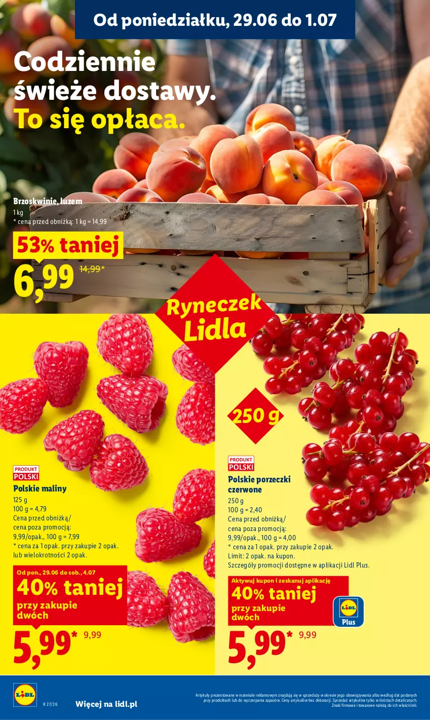 Gazetka promocyjna Lidl - Gazetka ważna od 29.06 do 1.07 - ważna 29.06 do 01.07.2026 - strona 30 - produkty: Brzoskwinie, Maliny, Por, Porzeczki czerwone