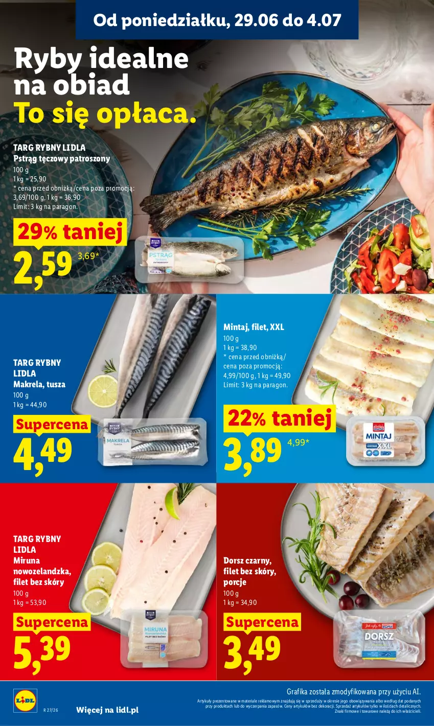 Gazetka promocyjna Lidl - Gazetka ważna od 29.06 do 1.07 - ważna 29.06 do 01.07.2026 - strona 48 - produkty: Dorsz, Gra, Grafika, Mintaj, Miruna, Por, Pstrąg, Pstrąg tęczowy, Tusz