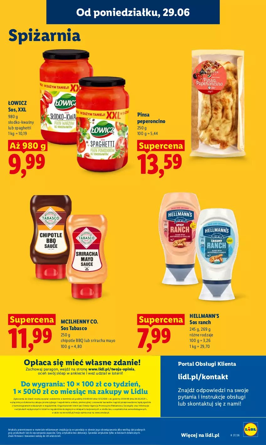 Gazetka promocyjna Lidl - Gazetka ważna od 29.06 do 1.07 - ważna 29.06 do 01.07.2026 - strona 49 - produkty: Gra, Hellmann’s, Laur, Mola, Por, Portal, Sos, Sos tabasco, Spaghetti