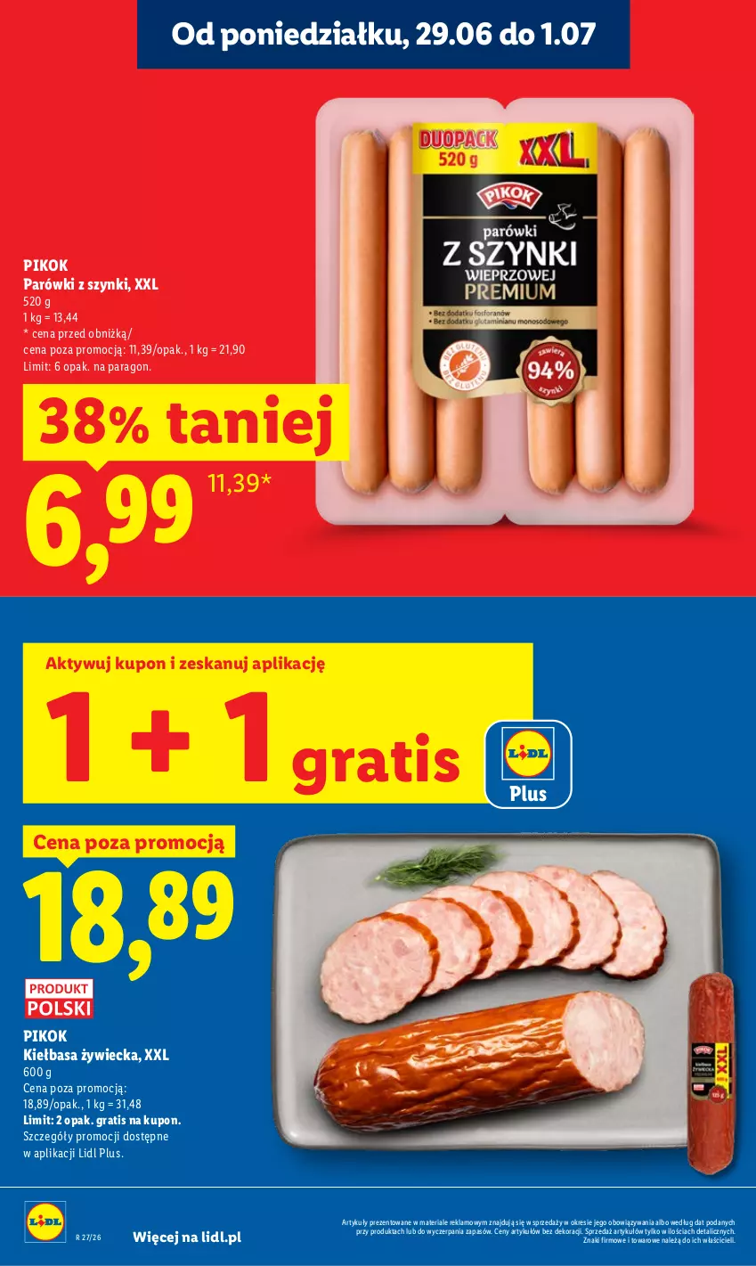 Gazetka promocyjna Lidl - Gazetka ważna od 29.06 do 1.07 - ważna 29.06 do 01.07.2026 - strona 6 - produkty: Gra, Kiełbasa, Parówki, Parówki z szynki, PIKOK
