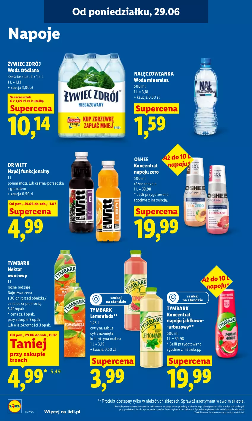 Gazetka promocyjna Lidl - Gazetka ważna od 29.06 do 1.07 - ważna 29.06 do 01.07.2026 - strona 64 - produkty: Arbuz, Gra, Granat, LANA, Lemoniada, Mięta, Nałęczowianka, Napój, Napoje, Nektar, Oshee, Por, Tymbark, Woda, Woda mineralna