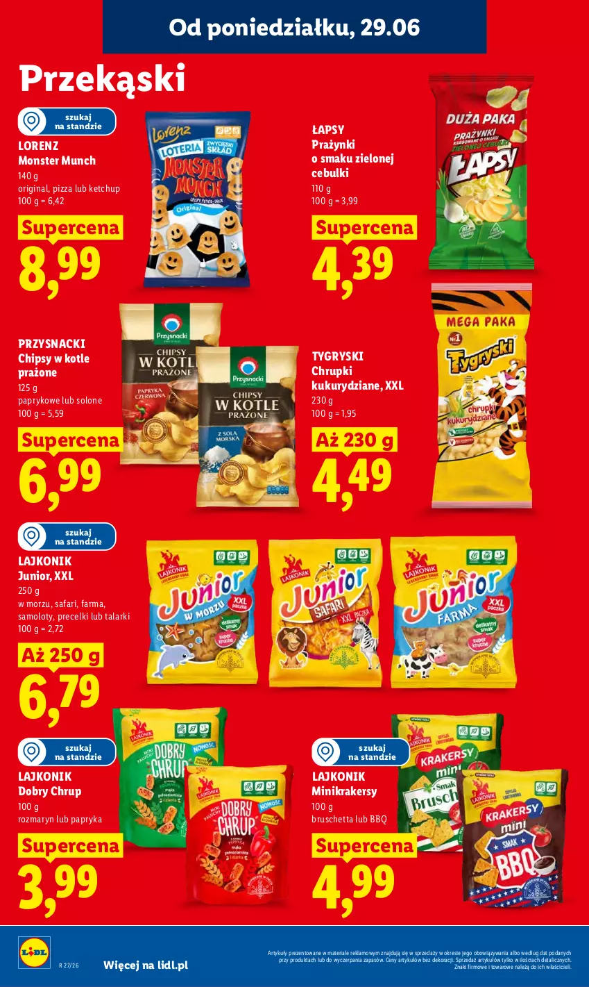 Gazetka promocyjna Lidl - Gazetka ważna od 29.06 do 1.07 - ważna 29.06 do 01.07.2026 - strona 70 - produkty: Amol, Chipsy, Chrupki, Fa, Gin, Gry, Ketchup, Krakersy, Lajkonik, Lorenz, Monster Munch, Papryka, Pizza, Precelki, Przysnacki, Samolot