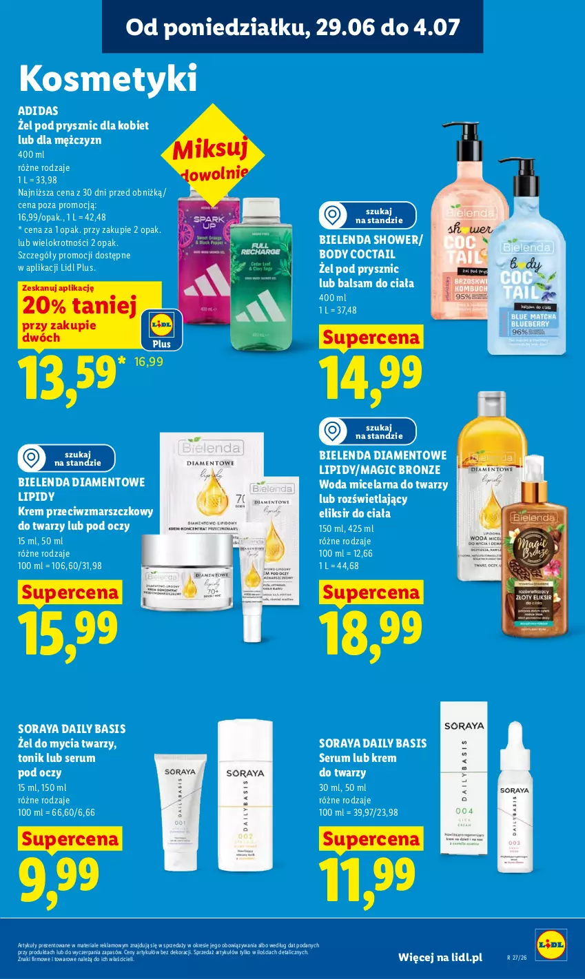 Gazetka promocyjna Lidl - Gazetka ważna od 29.06 do 1.07 - ważna 29.06 do 01.07.2026 - strona 79 - produkty: Adidas, Balsam do ciała, Bielenda, Body, Krem do twarzy, Krem przeciwzmarszczkowy, Mars, Rum, Ser, Serum, Serum pod oczy, Tonik, Woda, Woda micelarna