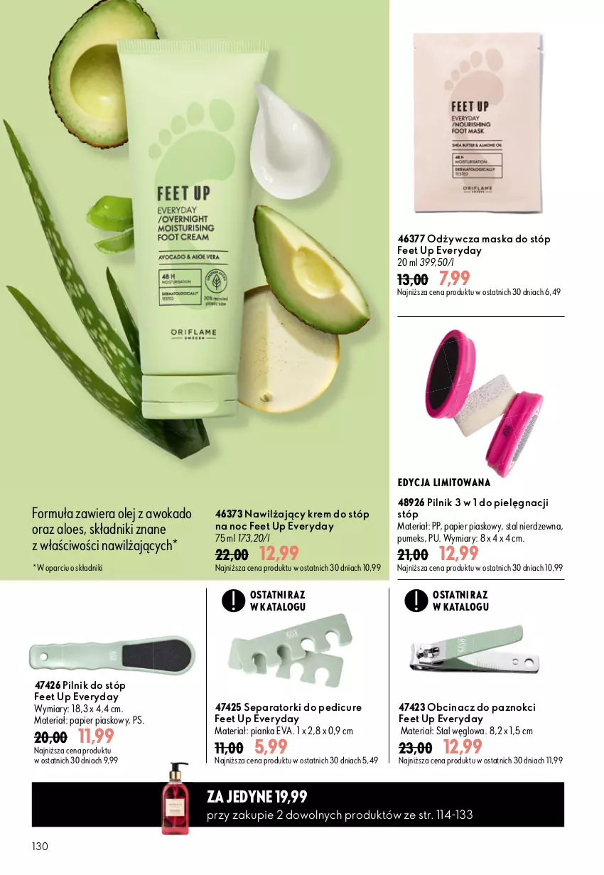 Gazetka promocyjna Oriflame - eKatalog 11 - ważna 29.07 do 18.08.2026 - strona 130 - produkty: Feet Up, Krem do stóp, Maska, Maska do stóp, Olej, Papier, Pilnik, Pumeks