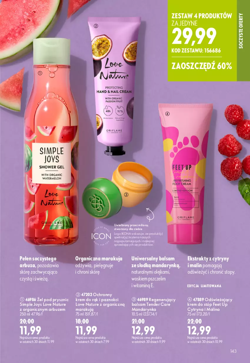 Gazetka promocyjna Oriflame - eKatalog 11 - ważna 29.07 do 18.08.2026 - strona 143 - produkty: Arbuz, Cytryny, Feet Up, Krem do rąk, Krem do stóp, Lion, Love Nature, Ochronny krem, Olej, Tender Care, Top