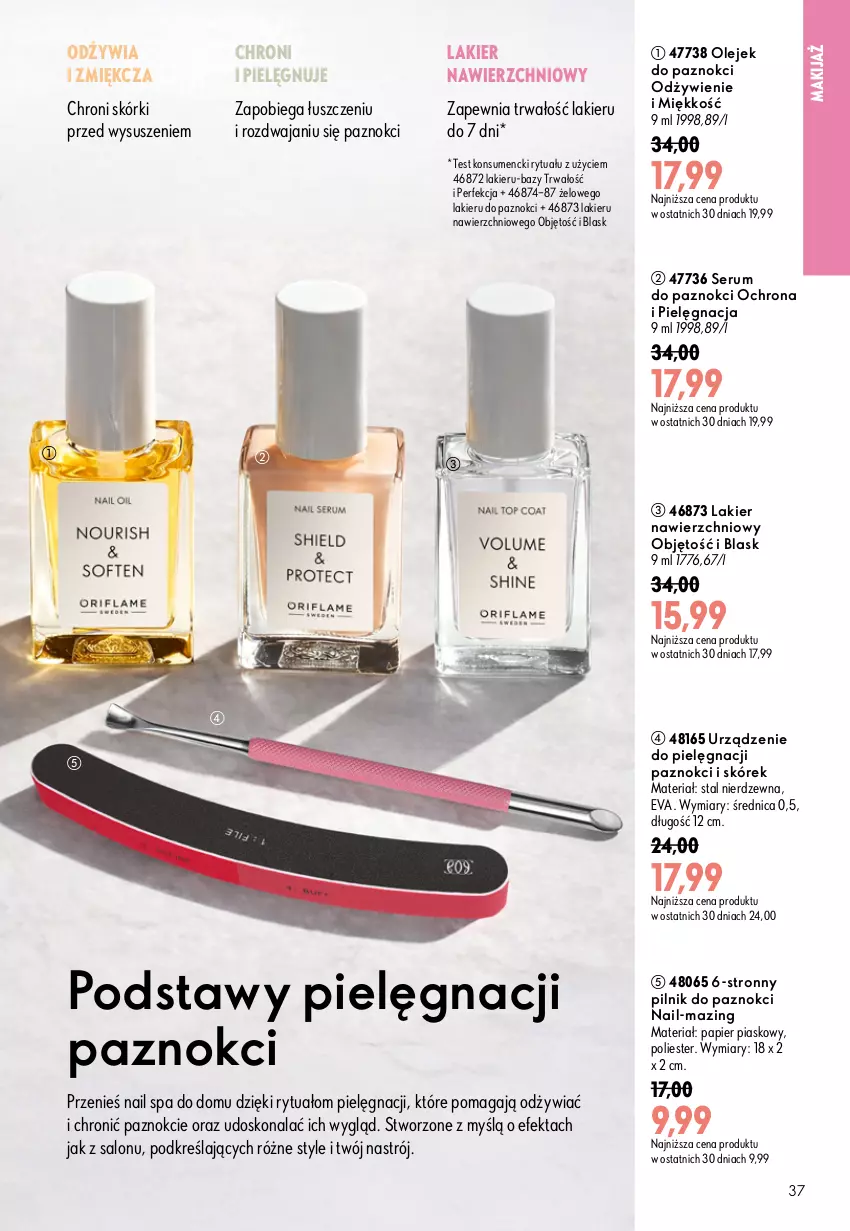 Gazetka promocyjna Oriflame - eKatalog 11 - ważna 29.07 do 18.08.2026 - strona 37 - produkty: Lakier, Makijaż, Olej, Papier, Pilnik, Pilnik do paznokci, Rum, Ser, Serum