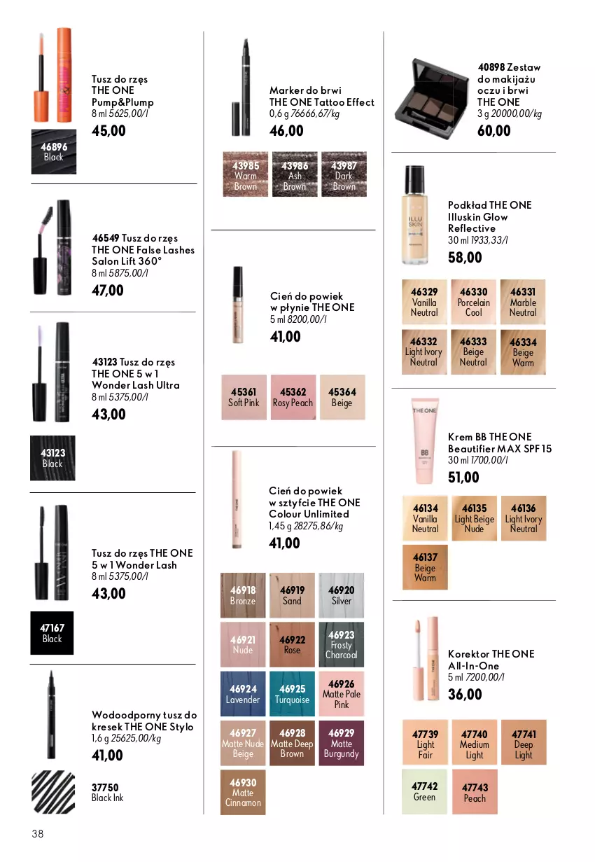 Gazetka promocyjna Oriflame - eKatalog 11 - ważna 29.07 do 18.08.2026 - strona 38 - produkty: Cień, Fa, Krem bb, Lack, Makijaż, Marker, Podkład, Por, The ONE, Tusz