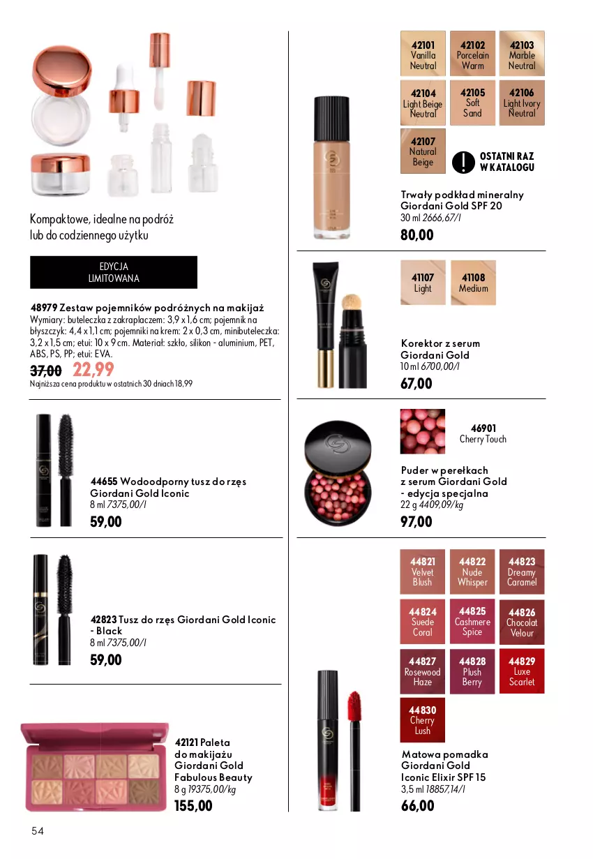 Gazetka promocyjna Oriflame - eKatalog 11 - ważna 29.07 do 18.08.2026 - strona 54 - produkty: Fa, Giordani Gold, Lack, Makijaż, Paleta, Podkład, Pojemnik, Por, Puder, Rum, Ser, Serum, Tusz, Velvet