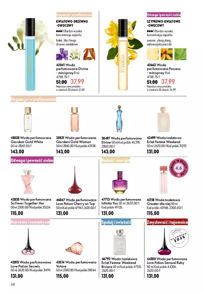 Gazetka promocyjna Oriflame - eKatalog 11 - ważna 29.07 do 18.08.2026 - strona 68 - produkty: Ananas, Divine, Eclat, Giordani Gold, Perfum, Possess, Sandał, Sensual, Sok, Top, Volare, Waga, Woda, Woda perfumowana, Woda toaletowa