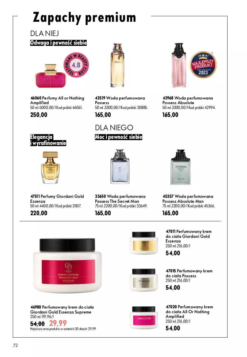 Gazetka promocyjna Oriflame - eKatalog 11 - ważna 29.07 do 18.08.2026 - strona 72 - produkty: Absolut, Giordani Gold, Krem do ciała, Perfum, Possess, Waga, Woda, Woda perfumowana