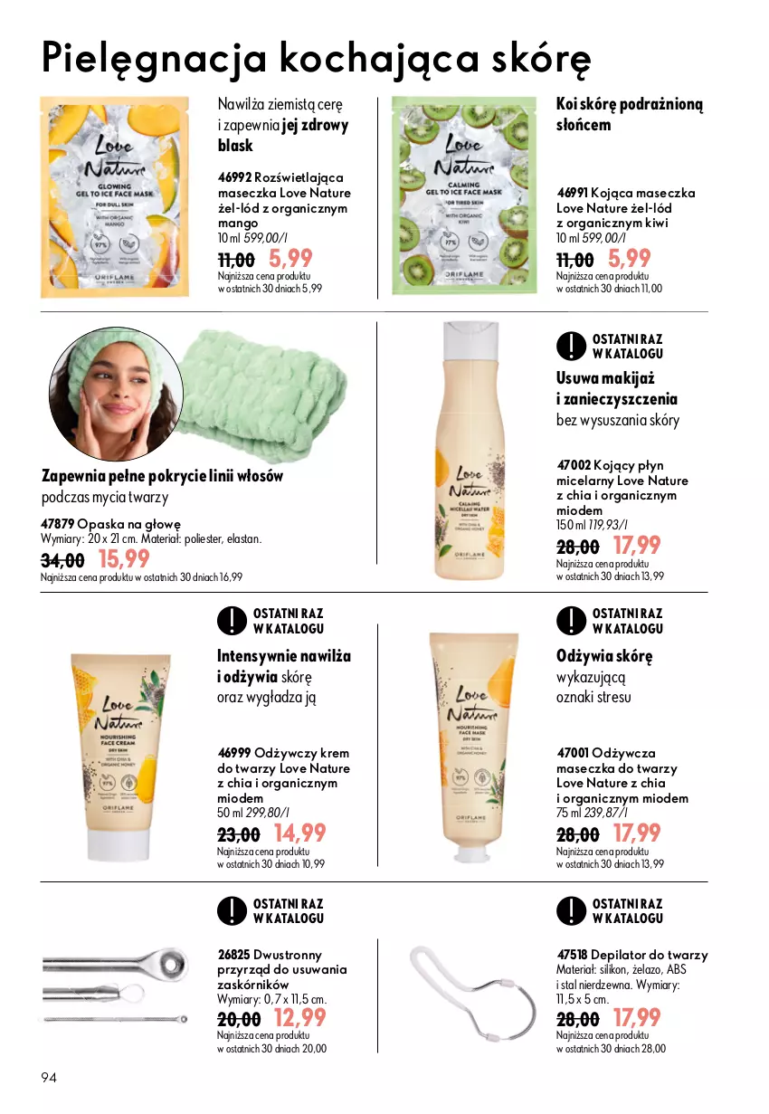 Gazetka promocyjna Oriflame - eKatalog 11 - ważna 29.07 do 18.08.2026 - strona 94 - produkty: Chia, Depilator, Kiwi, Koc, Krem do twarzy, Love Nature, Makijaż, Mango, Opaska, Płyn micelarny