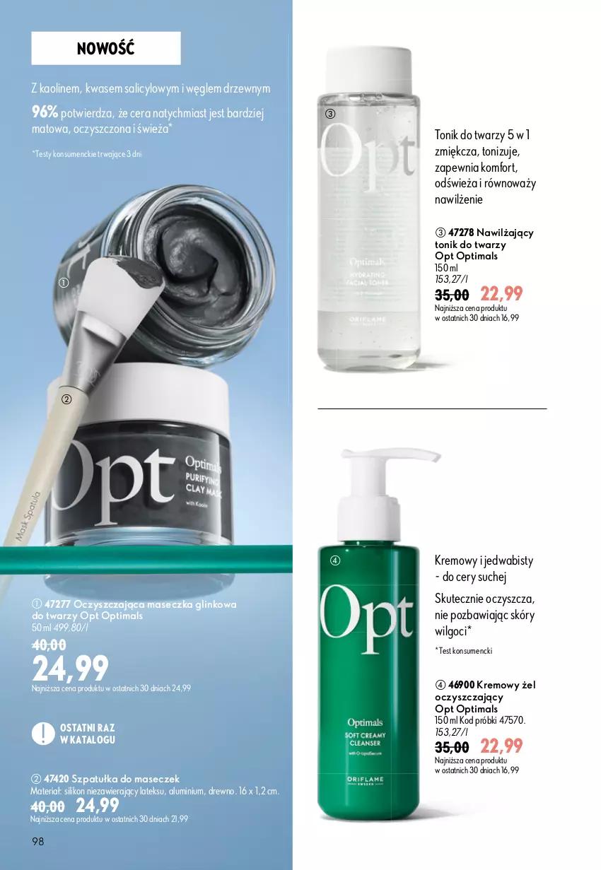 Gazetka promocyjna Oriflame - eKatalog 11 - ważna 29.07 do 18.08.2026 - strona 98 - produkty: LG, Optima, Optimals, Szpatułka, Tonik, Tonik do twarzy