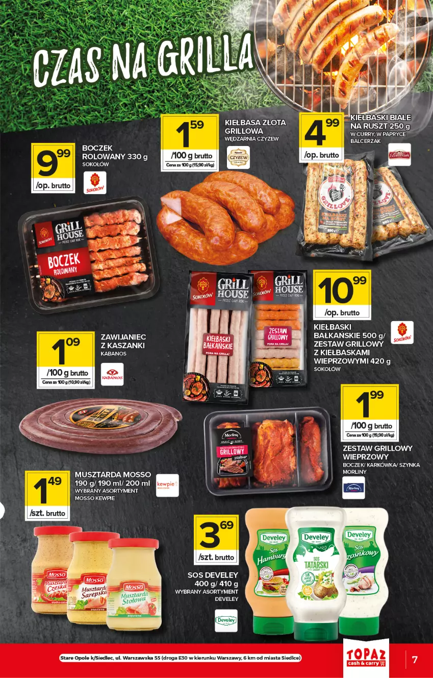 Gazetka promocyjna Topaz - Gazetka - ważna 13.05 do 19.05.2021 - strona 7 - produkty: Boczek, Grill, Kabanos, Kasza, Kiełbasa, Mus, Musztarda, Sok, Sokołów, Sos, Szynka