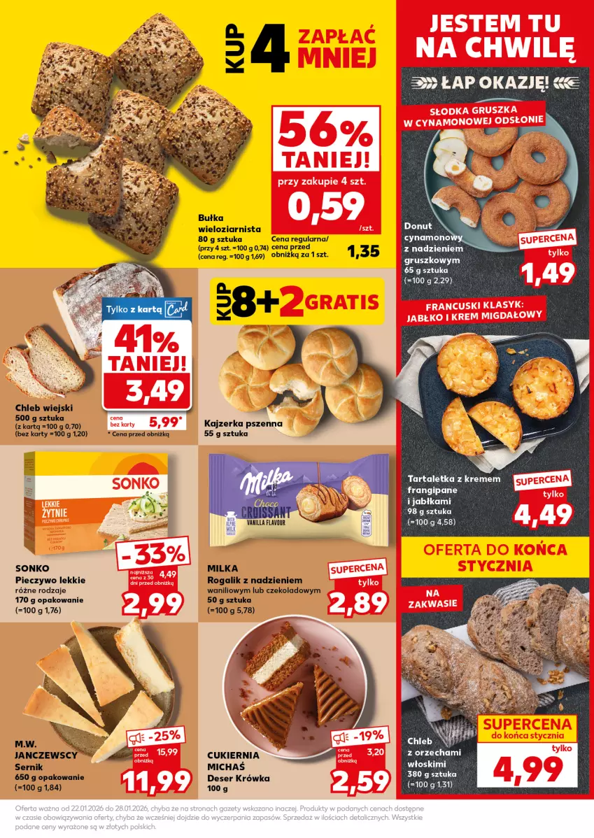 Gazetka promocyjna Kaufland - Mocny Start - ważna 26.01 do 28.01.2026 - strona 15 - produkty: Bułka, Bułka wieloziarnista, Chleb, Cukier, Deser, Jabłka, Kajzerka, Kajzerka pszenna, Milka, Piec, Pieczywo, Rogal, Ser, Sonko, Tarta