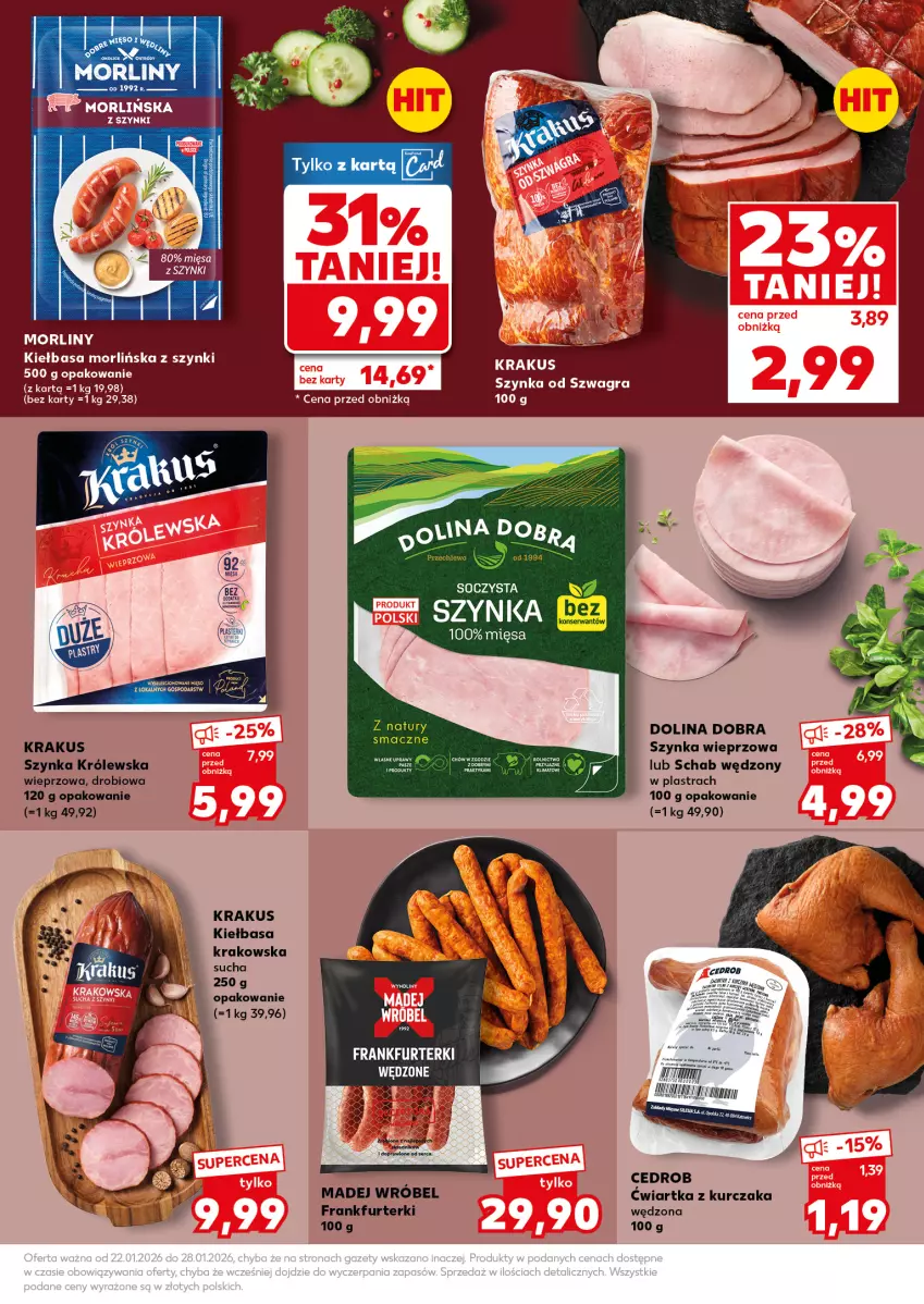 Gazetka promocyjna Kaufland - Mocny Start - ważna 26.01 do 28.01.2026 - strona 17 - produkty: Frankfurterki, Gra, Kiełbasa, Kiełbasa krakowska, Krakus, Kurczak, Madej Wróbel, Morliny, Szynka, Szynka Królewska, Szynka wieprzowa