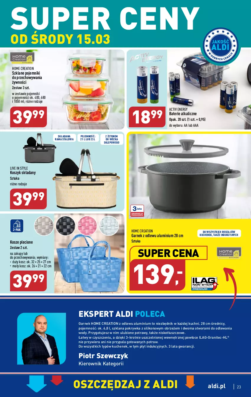 Gazetka promocyjna Aldi - Pełen katalog - ważna 13.03 do 18.03.2023 - strona 23 - produkty: Baterie alkaliczne, Garnek, Gra, Kosz, LANA, Pojemnik, Rama