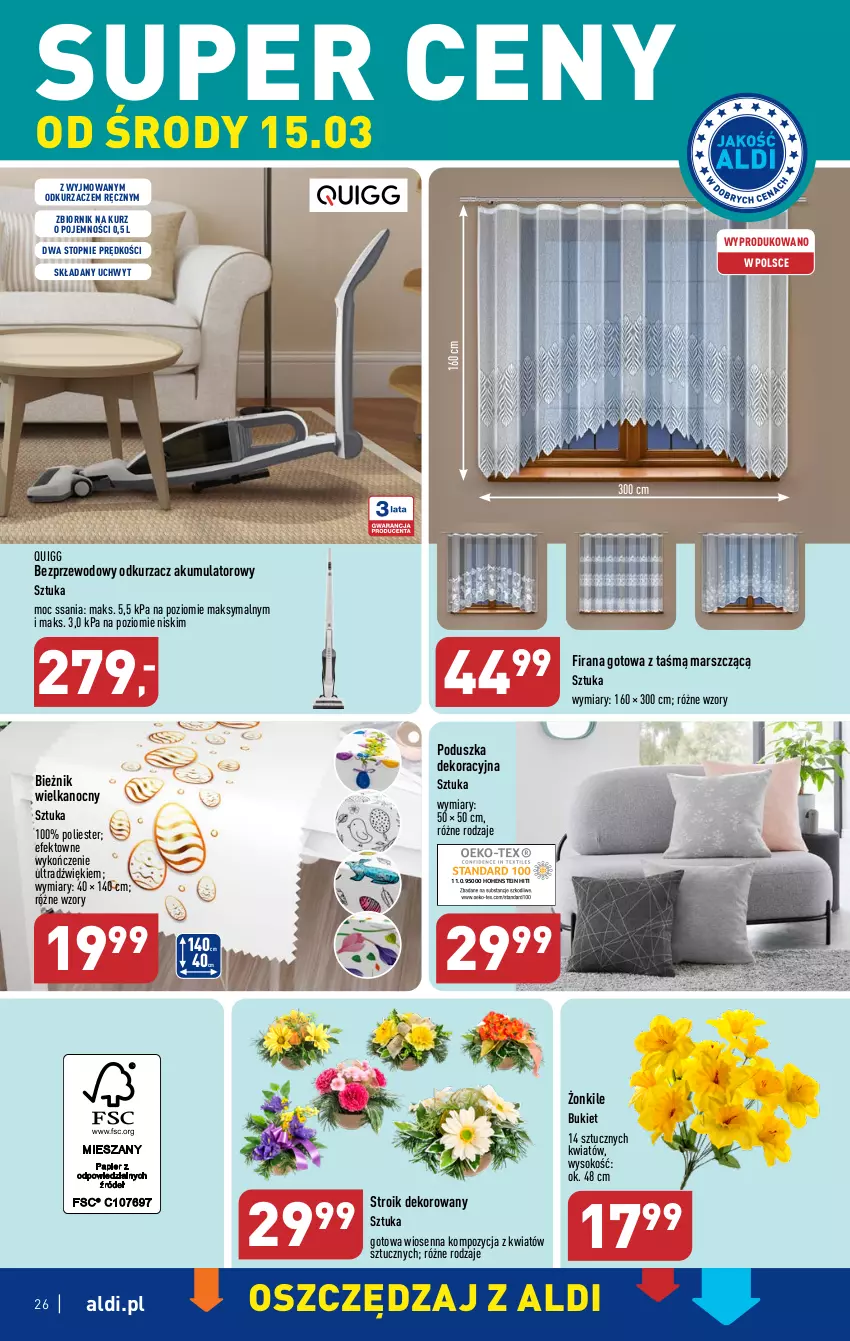 Gazetka promocyjna Aldi - Pełen katalog - ważna 13.03 do 18.03.2023 - strona 26 - produkty: Akumulator, Bieżnik, Bukiet, Firana, Mars, Odkurzacz, Odkurzacze, Poduszka, Poduszka dekoracyjna, Sok, Top