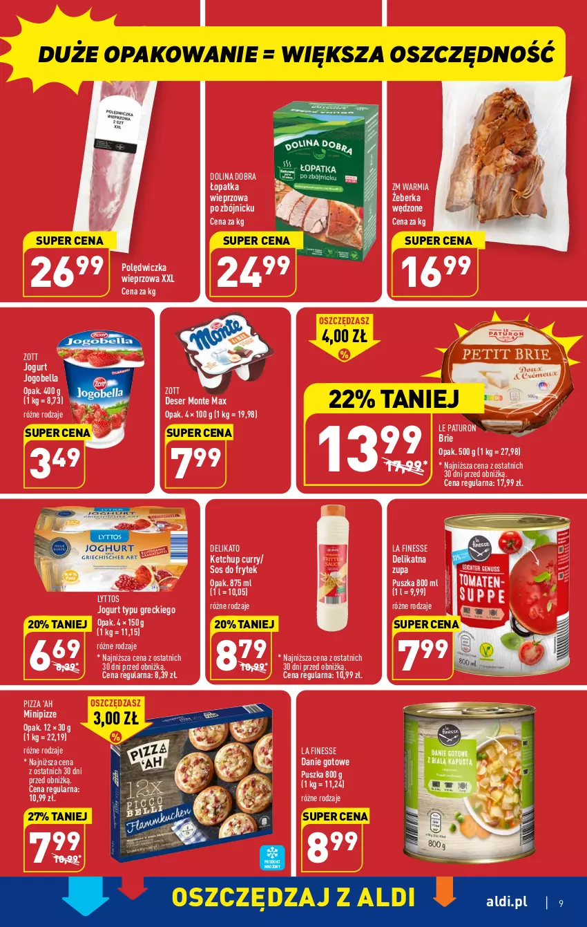 Gazetka promocyjna Aldi - Pełen katalog - ważna 13.03 do 18.03.2023 - strona 9 - produkty: Bell, Bella, Brie, Danie gotowe, Deser, Jogobella, Jogurt, Ketchup, Monte, Pizza, Polędwiczka wieprzowa, Ser, Sos, Zott, Zupa