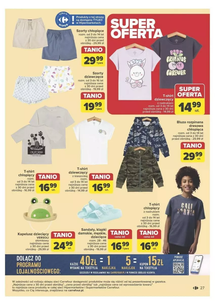 Gazetka promocyjna Carrefour - ważna 21.05 do 25.05.2024 - strona 22 - produkty: Bluza, Dres, Dzieci, Fa, Gra, Klapki, Klej, Sandał, Szorty, T-shirt