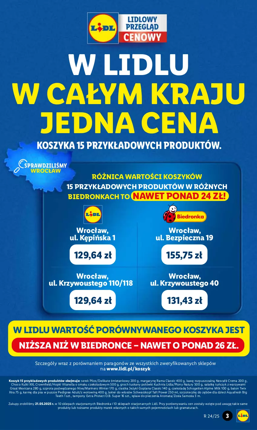 Gazetka promocyjna Lidl - GAZETKA - ważna 09.06 do 11.06.2025 - strona 3 - produkty: Aquafresh, Baton, Ciastka, Dzieci, Goplana, Gra, Graal, Groch, Jeżyki, Kosz, Kuchnia, Lakier, Lakier do włosów, LANA, Nescafé, O.B., Pedigree, Piec, Pilos, Por, Rama, Rękaw do pieczenia, Sałat, Schogetten, Schwarzkopf, Ser, Serek, Szprot, Taft, Tampony, Tuńczyk, Twix, Warzywa