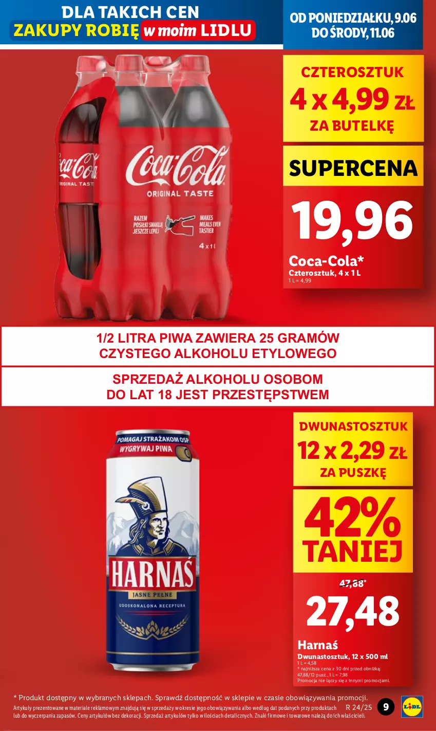 Gazetka promocyjna Lidl - GAZETKA - ważna 09.06 do 11.06.2025 - strona 9 - produkty: Coca-Cola, Gra, Harnaś, Piwa