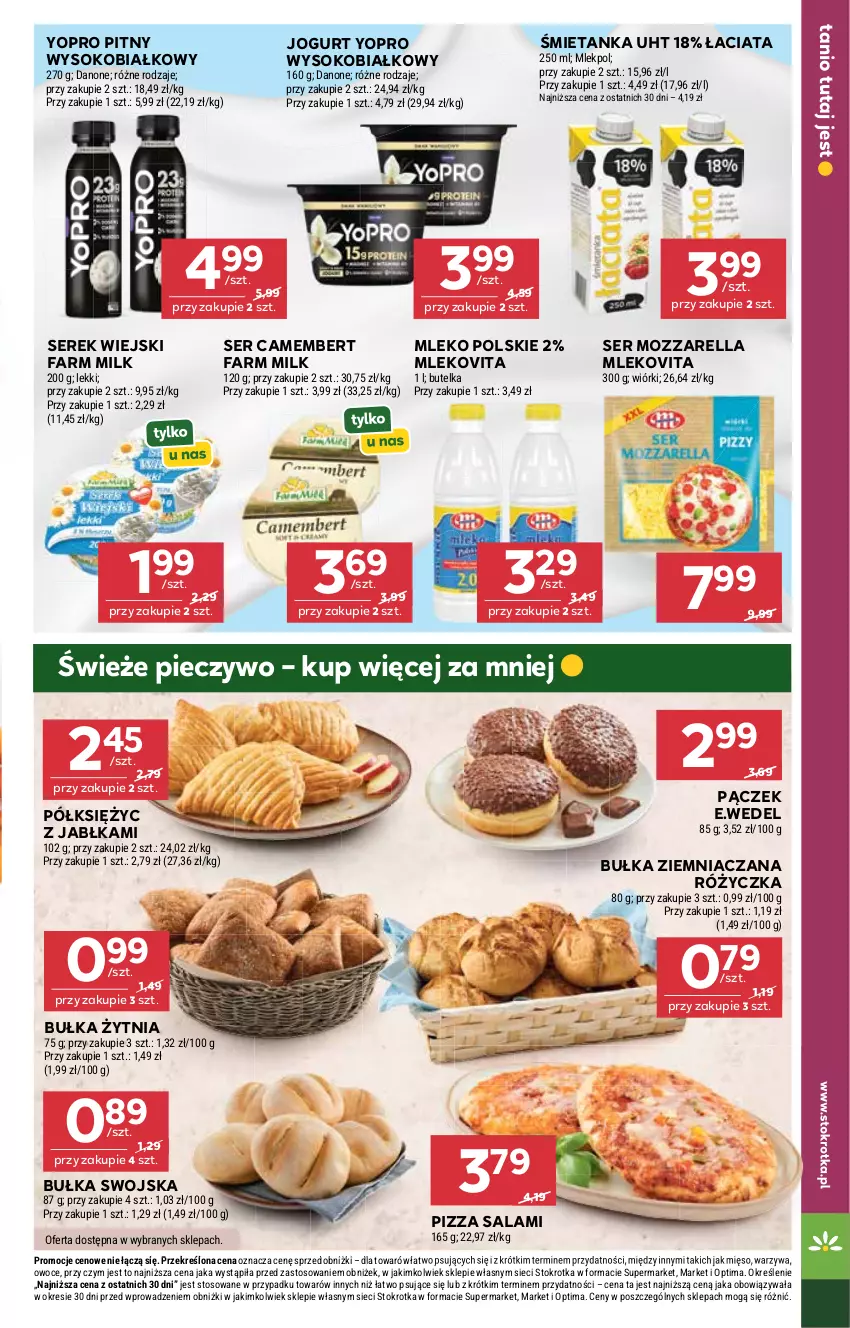 Gazetka promocyjna Stokrotka - Market - ważna 30.07 do 05.08.2026 - strona 13 - produkty: Bułka, Camembert, Danone, Fa, Farm Milk, Jabłka, Jogurt, Mięso, Mleko, Mlekovita, Mozzarella, Optima, Owoce, Pączek, Piec, Pieczywo, Pizza, Salami, Ser, Serek, Serek wiejski, Sok, Warzywa