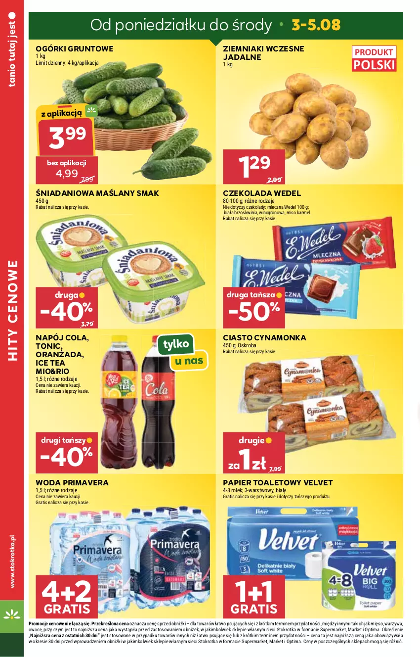 Gazetka promocyjna Stokrotka - Market - ważna 30.07 do 05.08.2026 - strona 6 - produkty: Czekolada, Danio, Gra, Grunt, Ice tea, Mięso, Napój, Optima, Oranżada, Owoce, Papier, Papier toaletowy, Prima, Primavera, Velvet, Warzywa, Wino, Woda, Ziemniaki