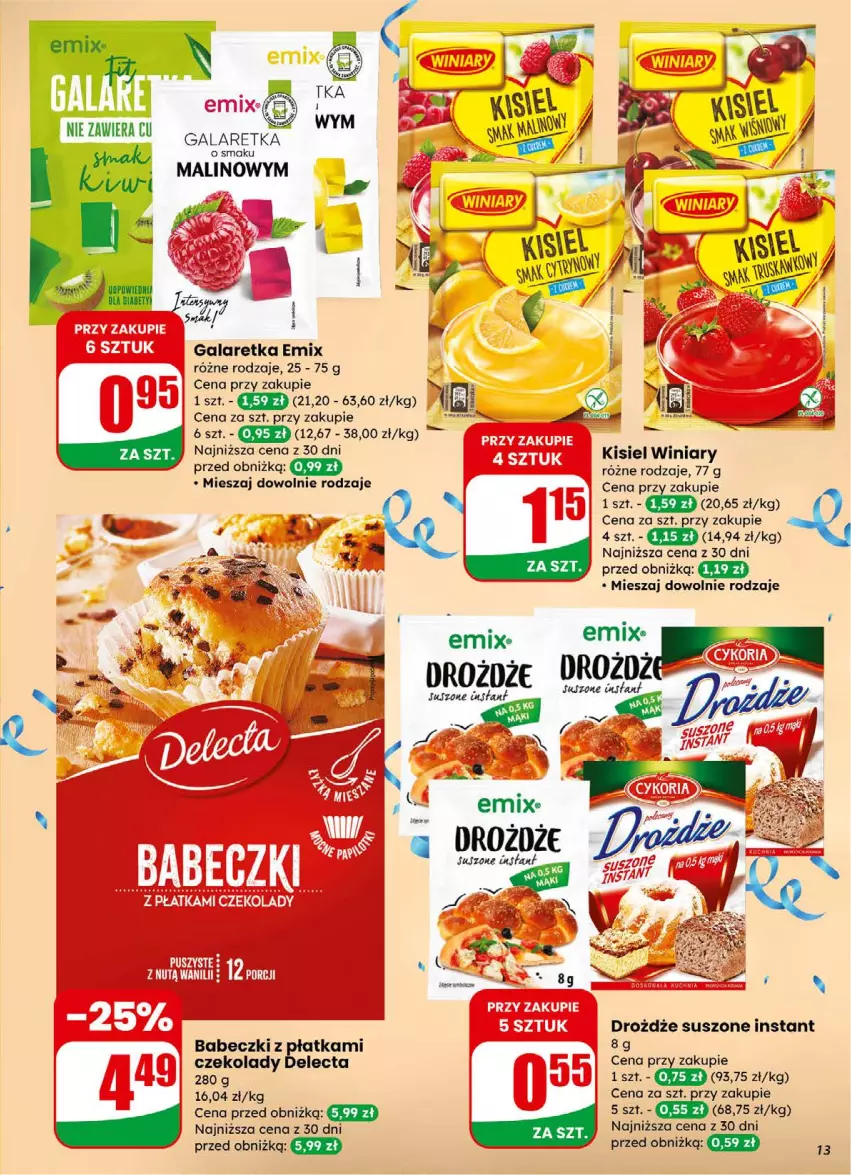 Gazetka promocyjna Dino - Gazetka 01 / 2026 - ważna 31.12.2025 do 05.01.2026 - strona 13 - produkty: Babeczki, Delecta, Drożdże, Gala, Galaretka, Kisiel, Winiary