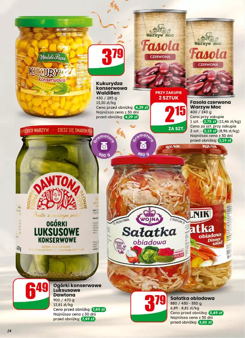Gazetka promocyjna Dino - Gazetka 01 / 2026 - ważna 31.12.2025 do 05.01.2026 - strona 24 - produkty: Dawtona, Fa, Fasola, Kukurydza, Kukurydza konserwowa, Ogórki konserwowe, Sałat, Sałatka, Ser, STP