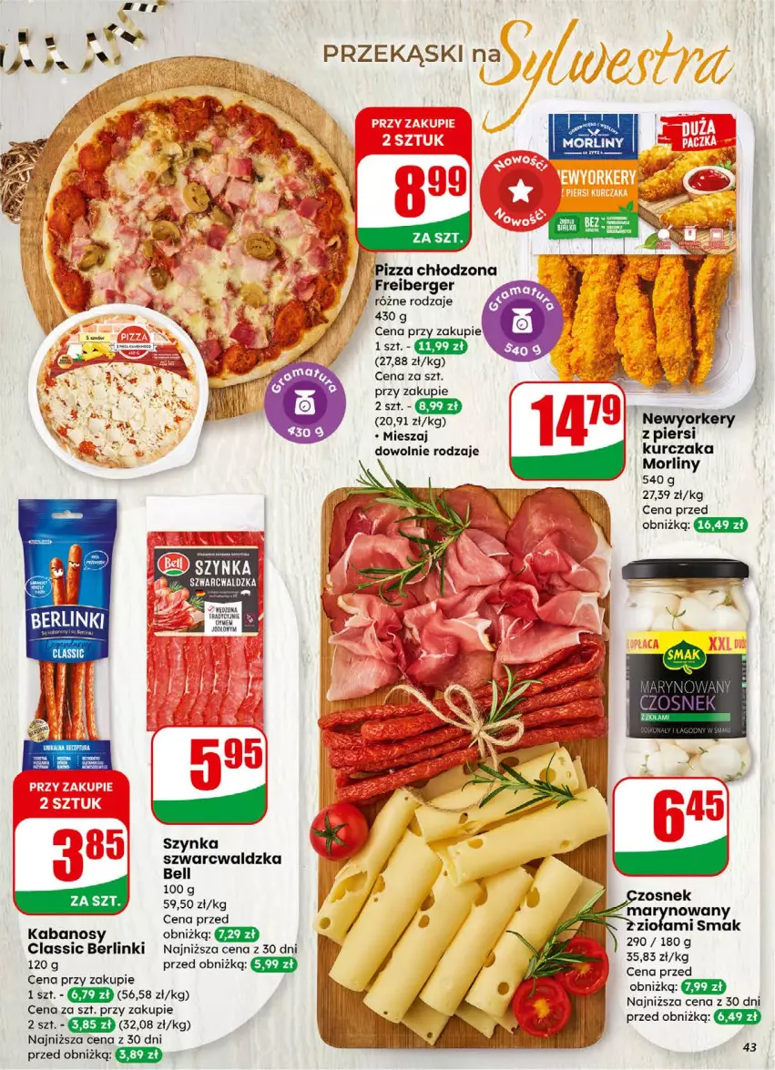 Gazetka promocyjna Dino - Gazetka 01 / 2026 - ważna 31.12.2025 do 05.01.2026 - strona 43 - produkty: Bell, Berlinki, Kabanos, Kurczak, Morliny, Pizza, Szynka