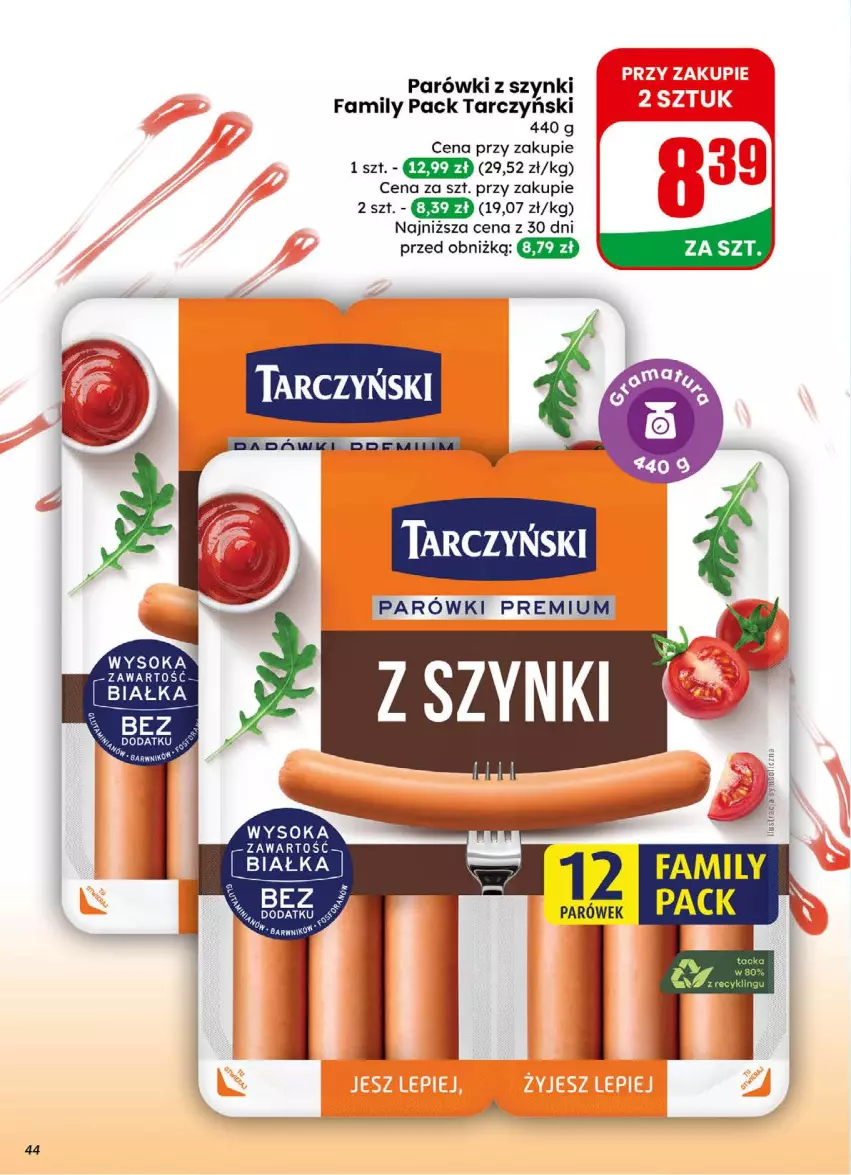 Gazetka promocyjna Dino - Gazetka 01 / 2026 - ważna 31.12.2025 do 05.01.2026 - strona 44 - produkty: Fa, Parówki, Parówki z szynki, Sok, Tarczyński