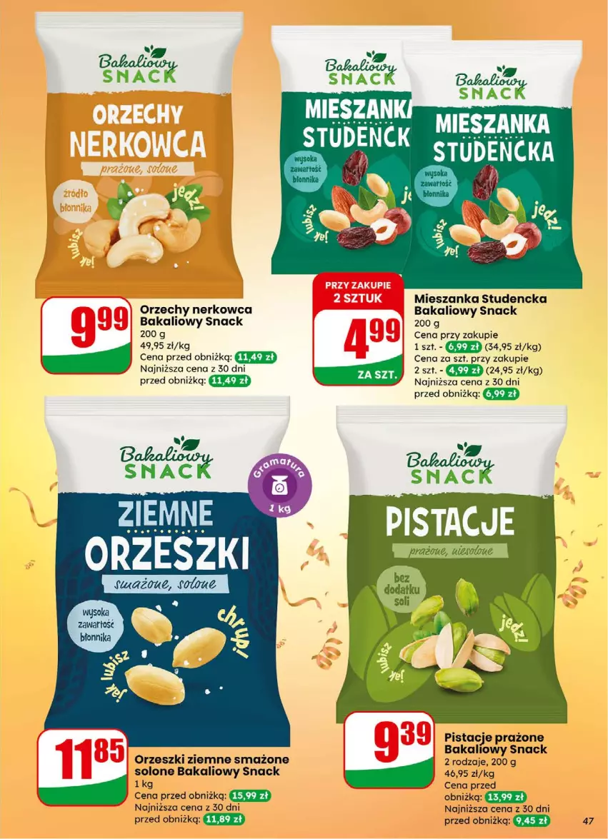 Gazetka promocyjna Dino - Gazetka 01 / 2026 - ważna 31.12.2025 do 05.01.2026 - strona 47 - produkty: Mieszanka studencka, Orzeszki, Orzeszki ziemne, Pistacje