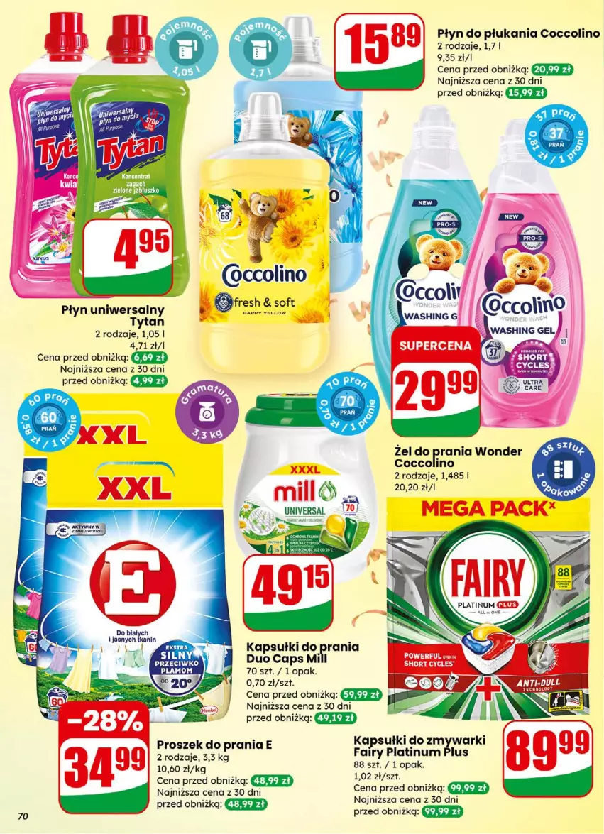 Gazetka promocyjna Dino - Gazetka 01 / 2026 - ważna 31.12.2025 do 05.01.2026 - strona 70 - produkty: Coccolino, Fa, Kapsułki do prania, Płyn do płukania, Proszek do prania, Tytan, Zmywarki