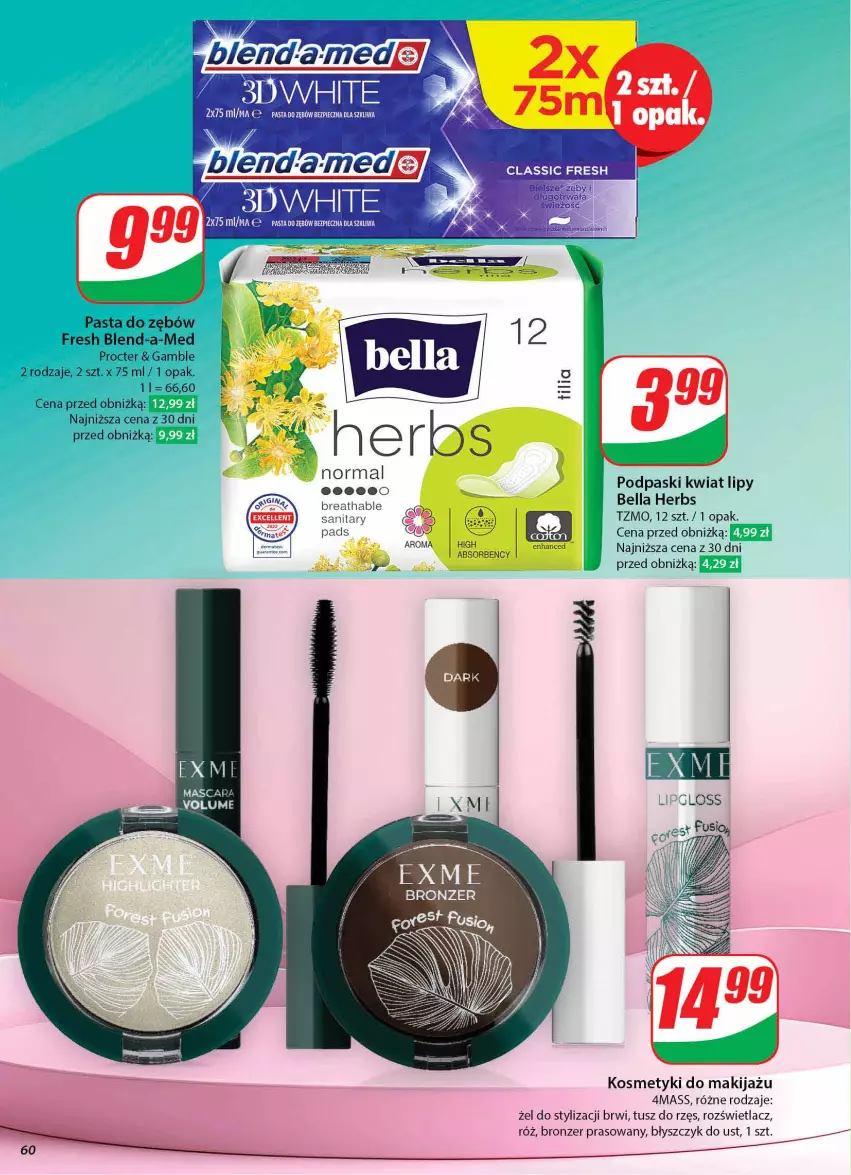 Gazetka promocyjna Dino - Gazetka 42 / 2024 - ważna 16.10 do 22.10.2024 - strona 60 - produkty: Bell, Bella, Blend-a-Med, Błyszczyk do ust, Bronzer, Makijaż, Pasta do zębów, Piec, Podpaski, Rozświetlacz, Tusz