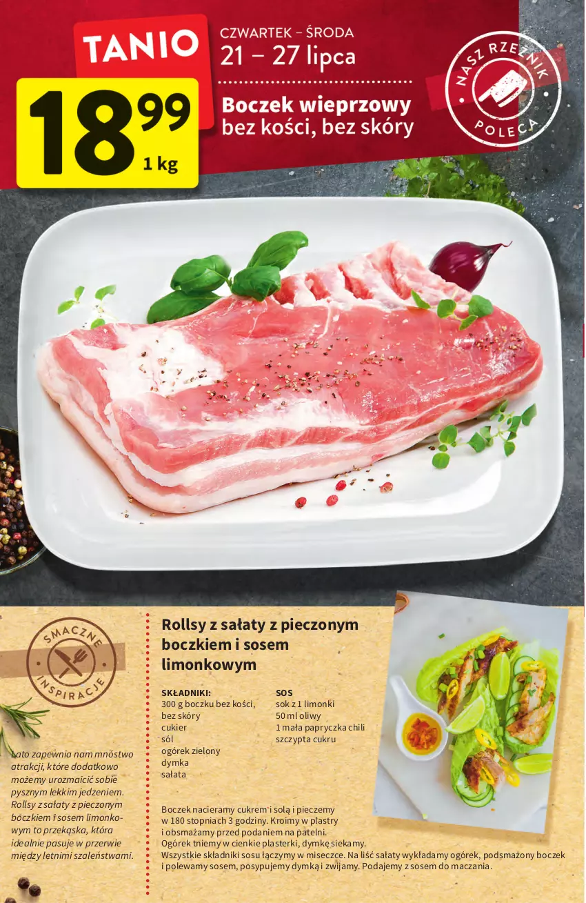 Gazetka promocyjna Intermarche - ważna 21.07 do 27.07.2022 - strona 12 - produkty: Boczek, Cukier, Ogórek, Piec, Plasterki, Sałat, Sok, Sól, Sos, Szal, Top