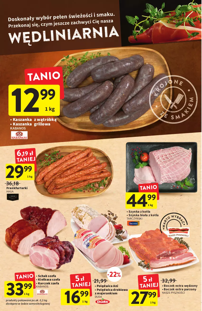 Gazetka promocyjna Intermarche - ważna 21.07 do 27.07.2022 - strona 14 - produkty: Boczek, Duda, Fa, Frankfurterki, Grill, Kabanos, Kasza, Kaszanka, Kiełbasa, Polędwica, Szynka, Szynka biała, Tarczyński